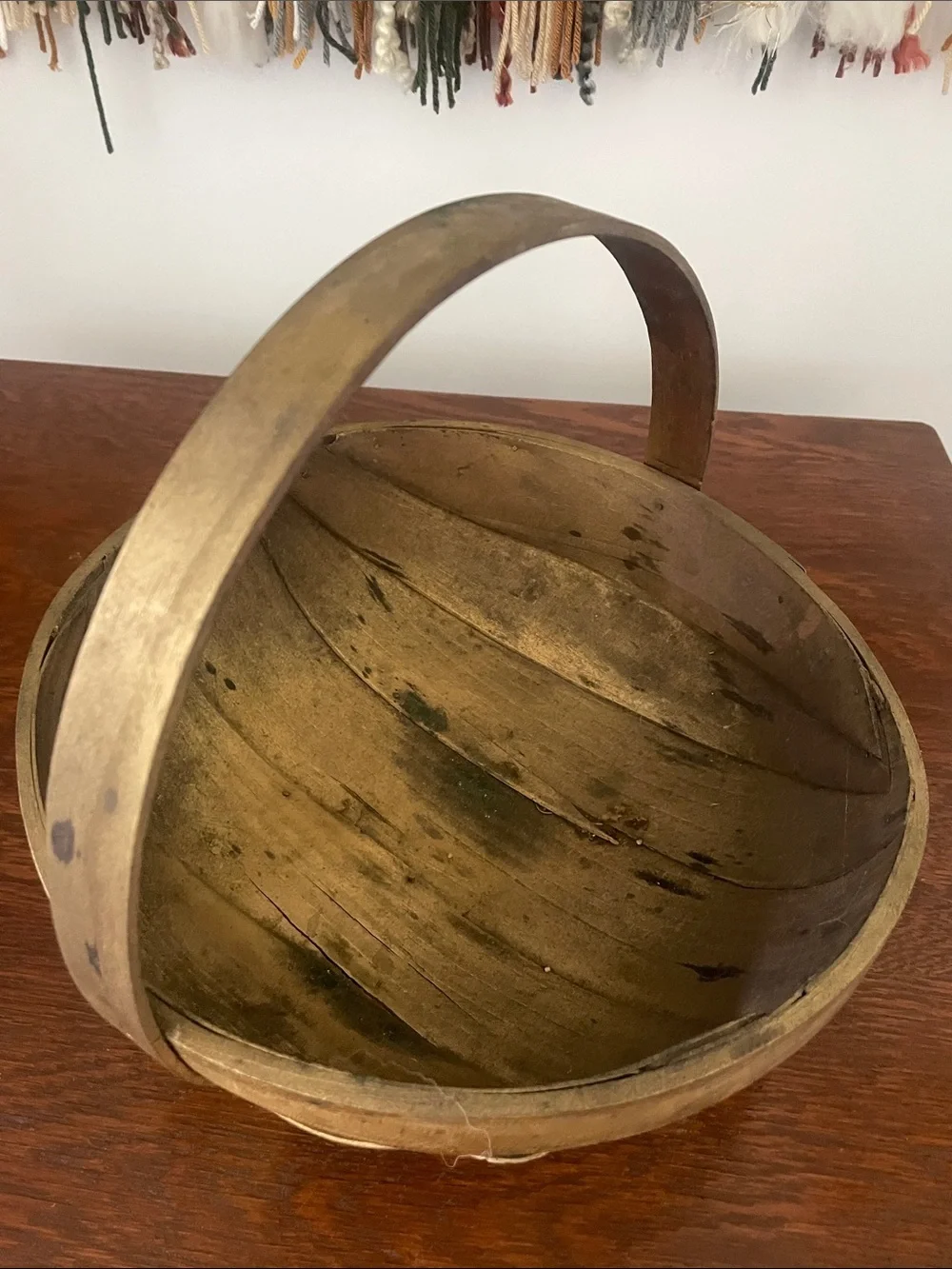 Distressed gold basket with handle